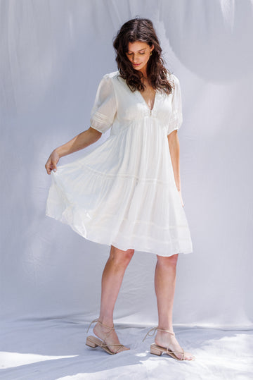 Paneros Clothing Women's Lace Magnolia Mini Dress in White - Cloud Paneros Clothing Women's Lace Magnolia Mini Dress in White - Cloud