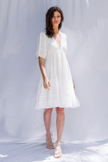 Paneros Clothing Women's Lace Magnolia Mini Dress in White - Cloud Paneros Clothing Women's Lace Magnolia Mini Dress in White - Cloud