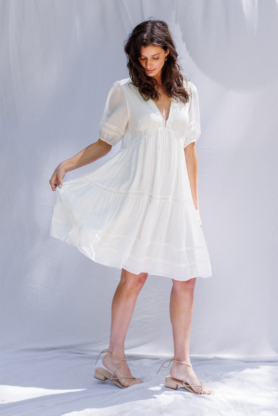 Paneros Clothing Women's Lace Magnolia Mini Dress in White - Cloud Paneros Clothing Women's Lace Magnolia Mini Dress in White - Cloud