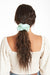 Babe scrunchie on long female hair by Paneros Clothing. 100% Rayon from sustainable leftover fabric.