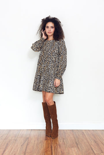 mini cheetah print dress Paneros Clothing Women's Babydoll Olivia Mini Dress in Cheetah Print