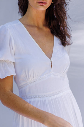 Ethical & Sustainable Luxury White Midi Dress: the Ophelia - Paneros Clothing Ethical & Sustainable Luxury White Midi Dress: the Ophelia - Paneros Clothing