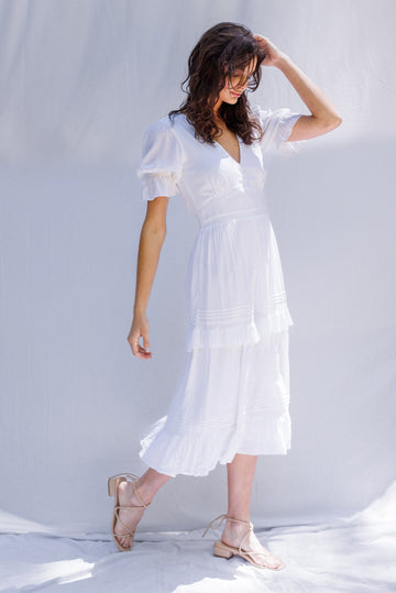 Ethical & Sustainable Luxury White Midi Dress: the Ophelia - Paneros Clothing Ethical & Sustainable Luxury White Midi Dress: the Ophelia - Paneros Clothing