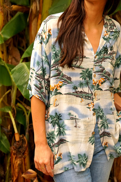 Hawaiian Kai Shirt  Beaded Hibiscus Tie Dye - Paneros Clothing