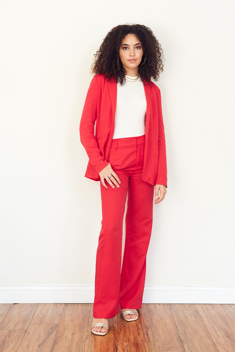 Day to Night Trouser in Cherry Punch front view by Paneros Clothing