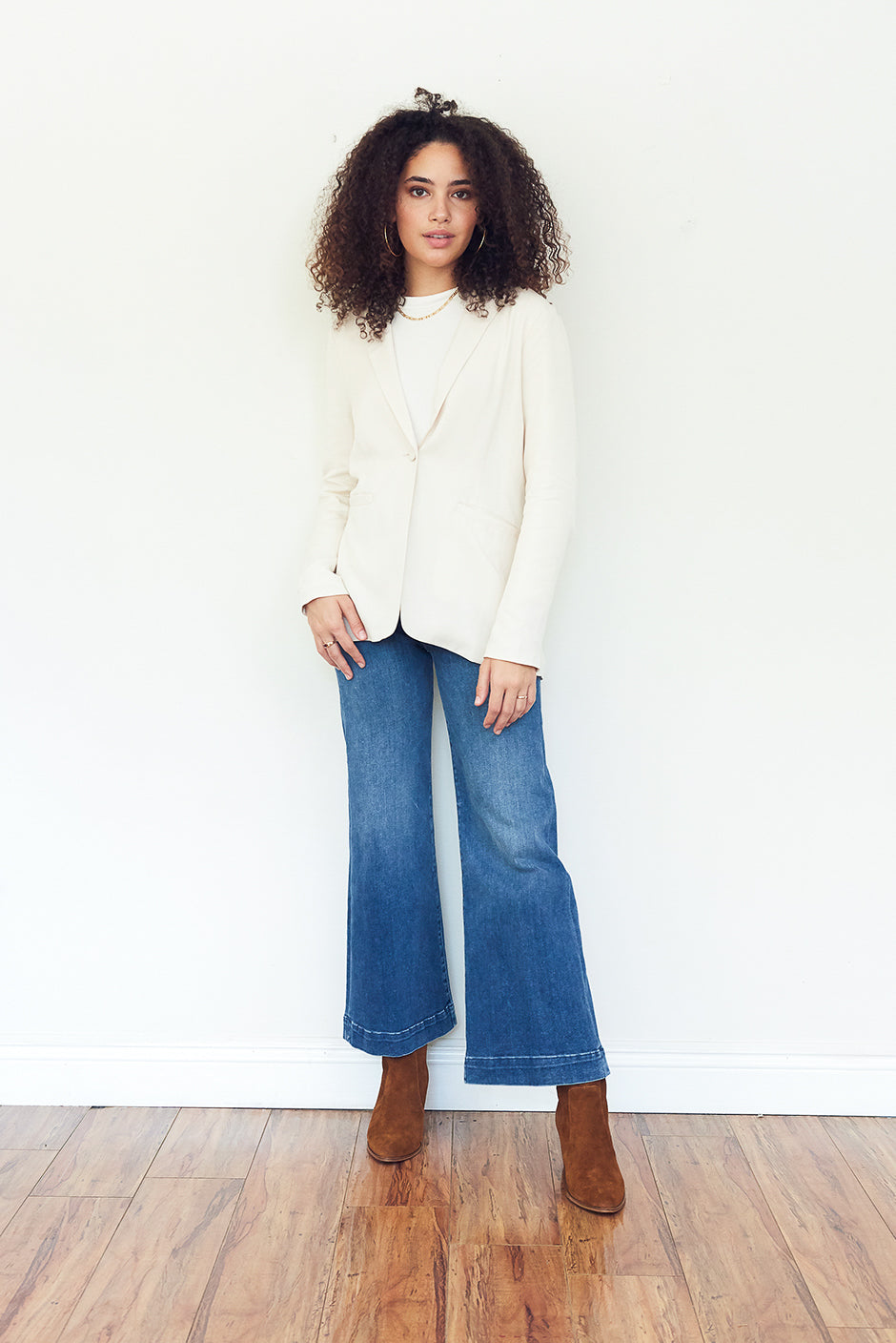 Ethical Single-Button White Women's Blazer in Tencel Fabric: the