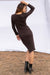 Sasha Knitted Dress in Espresso Brown color for women by Paneros Clothing. Reversible Peekaboo cut out detail in front and hits below the knee and features a side slit and a rib knit. Handknitted from 100% cotton back view.