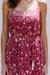 Paneros Clothing - Sustainable Fashion Ethical Designer Red/Pink Floral Paisley Print Maxi Smocked Dress with Ties for Women - Floral Paisley Print Detail View.