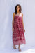 Paneros Clothing - Sustainable Fashion Ethical Designer Red/Pink Floral Paisley Print Maxi Smocked Dress with Ties for Women - Front View.