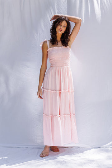 Sustainable & Ethical Luxury Peachy-Pink Maxi Dress: the Sun Dance -  Paneros Clothing