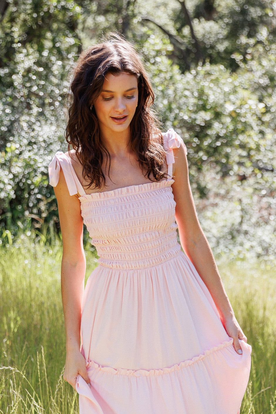 Sustainable & Ethical Luxury Peachy-Pink Maxi Dress: the Sun Dance