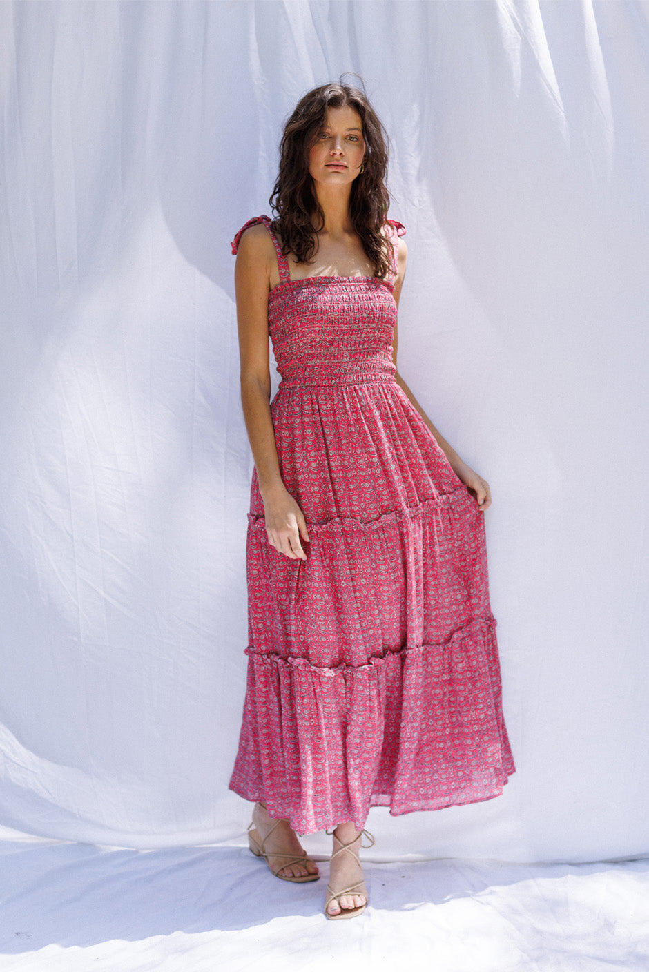Sustainable & Ethical Luxury Pink Paisley Maxi Dress: the Sun