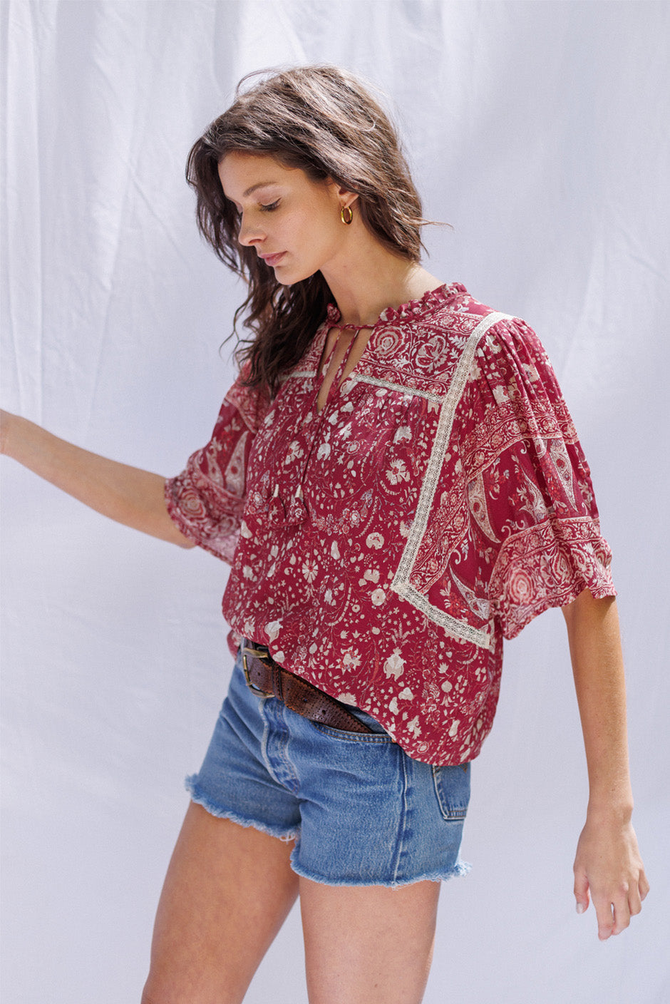 Paneros Clothing - Sustainable Fashion Ethical Designer Floral Print Blouse for Women - Side View.