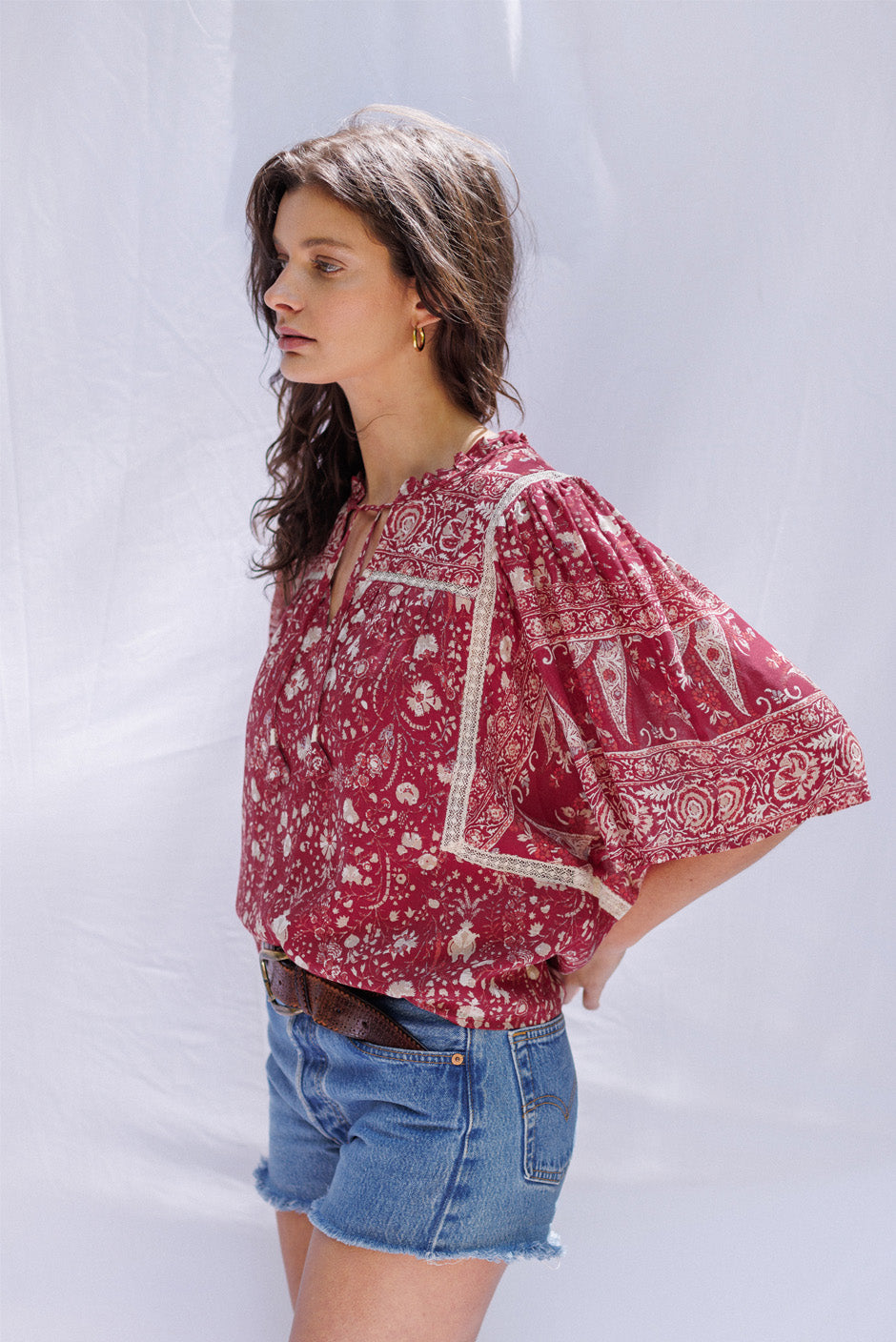 Paneros Clothing - Sustainable Fashion Ethical Designer Floral Print Blouse for Women - Side Detail View.