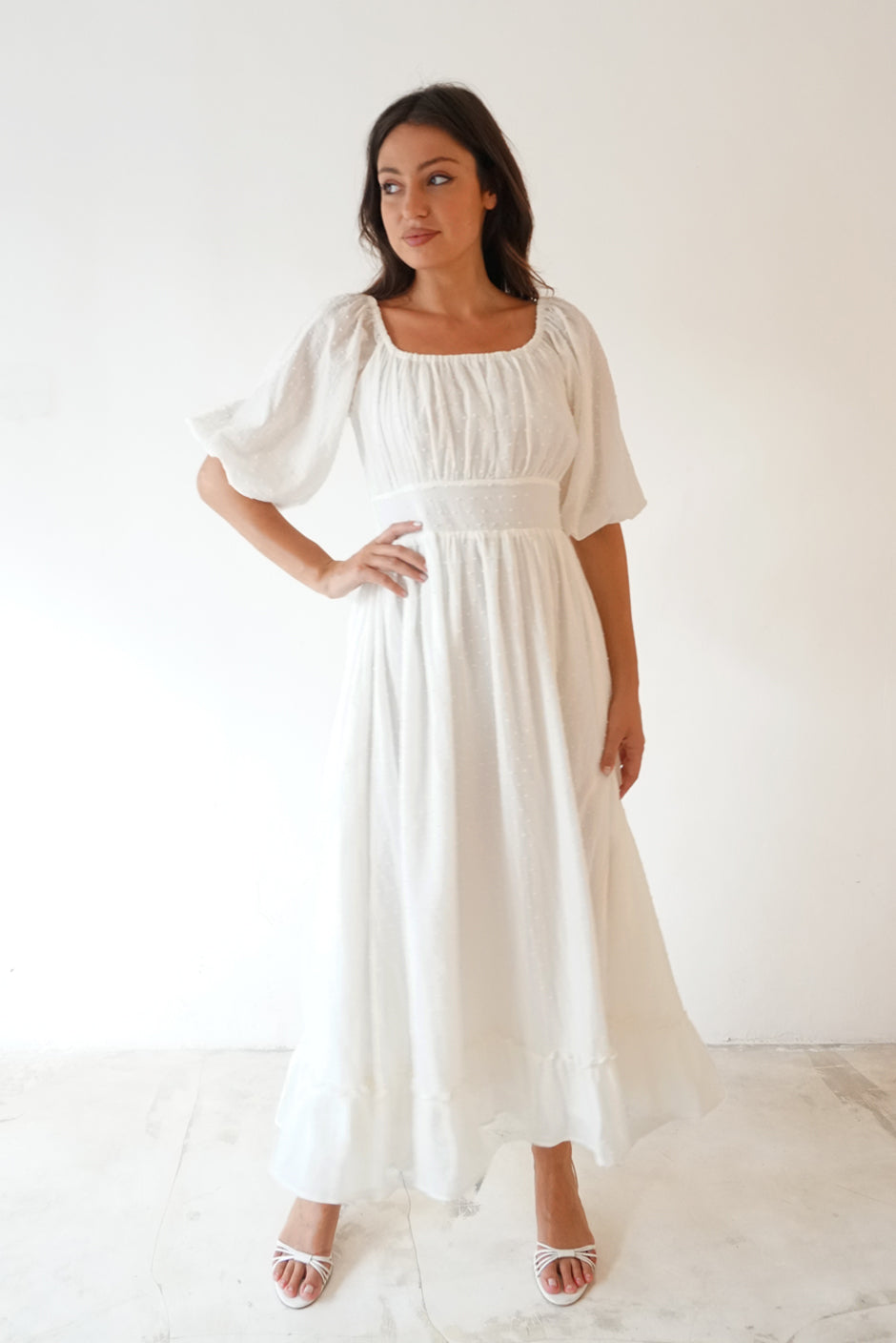Paneros Clothing Women's Cotton Ankle Length Willow Dress in White - White Paneros Clothing Women's Cotton Ankle Length Willow Dress in White - White