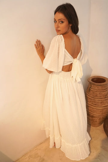 Paneros Clothing Women's Cotton Ankle Length Willow Dress in White - White Paneros Clothing Women's Cotton Ankle Length Willow Dress in White - White