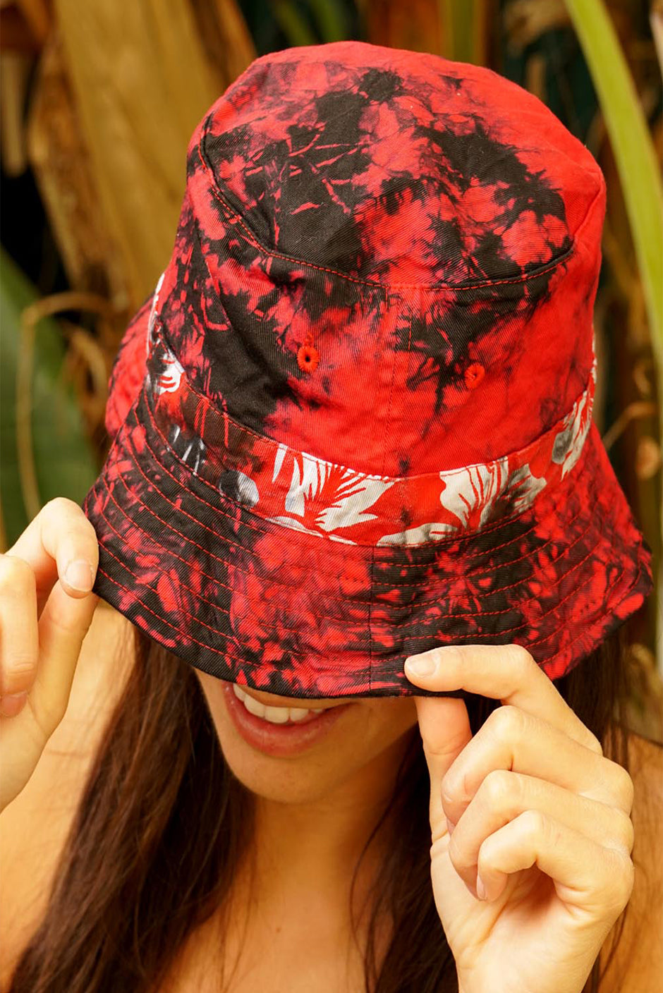 Red and cheap black bucket hat