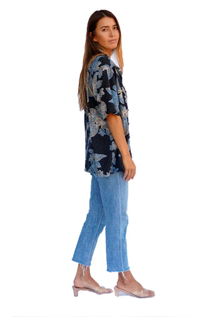 Hawaiian Kai Shirt  Beaded Hibiscus Tie Dye - Paneros Clothing