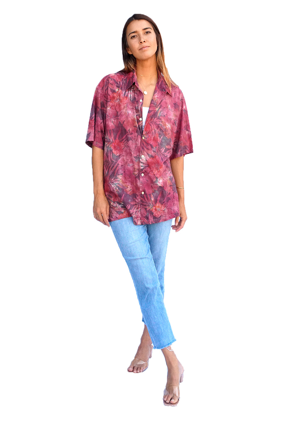 One of a kind handmade embellished Tie Dye Kai aloha shirt by Paneros Clothing. Kai Shirt // Midsummer Tie Dye, Size M. View 2